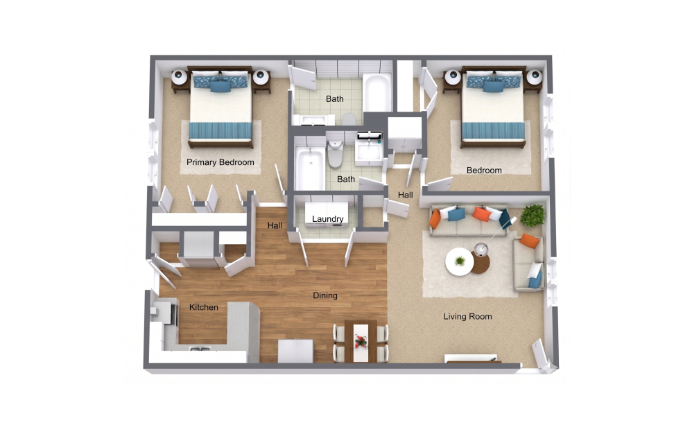 Two Bedroom Partially Renovated - 2 bedroom floorplan layout with 1 bathroom and 1010 square feet